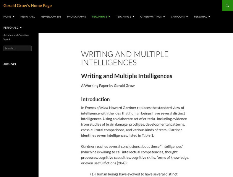Gerald Grow's Website: Writing & Multiple Intelligences Professional Doc Gerald Grow's Website: Writing & Multiple Intelligences Professional Doc
