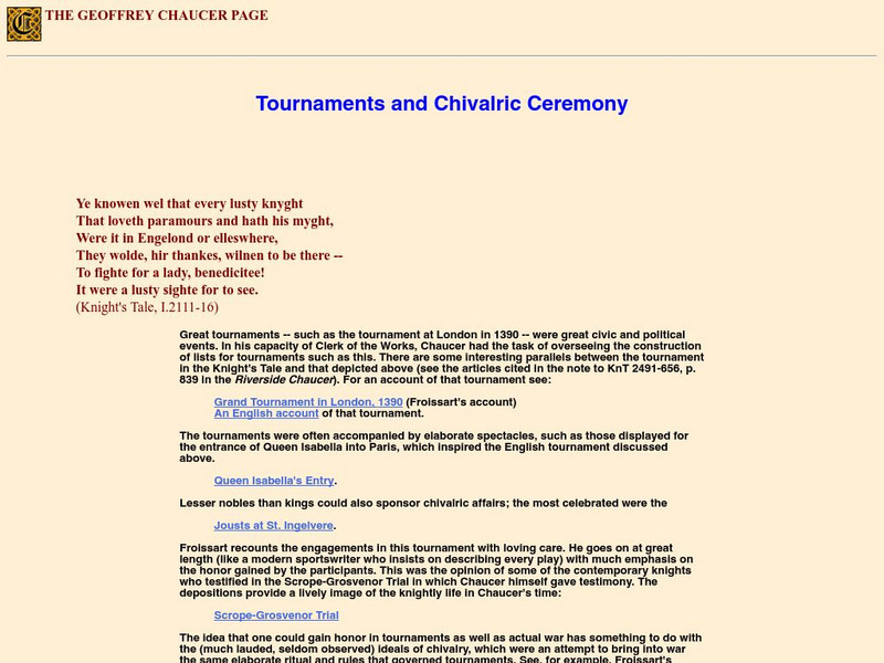 The Geoffrey Chaucer Page: Tournaments and Ceremonies Website The Geoffrey Chaucer Page: Tournaments and Ceremonies Website