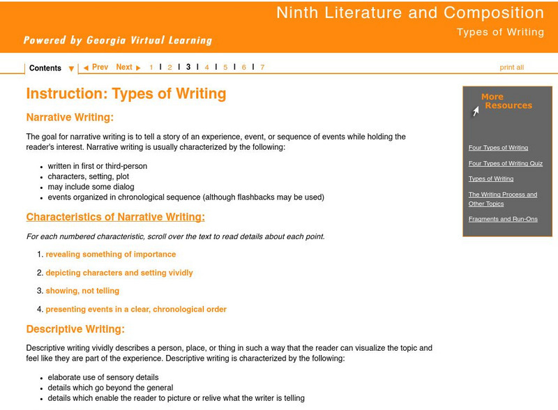 Ga Virtual Learning: Ninth Literature and Composition: Types of Writing: Review Unit Plan Ga Virtual Learning: Ninth Literature and Composition: Types of Writing: Review Unit Plan