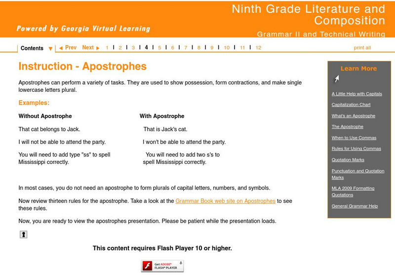 Ga Virtual Learning: Grammar Ii and Technical Writing: Apostrophe Unit Plan Ga Virtual Learning: Grammar Ii and Technical Writing: Apostrophe Unit Plan