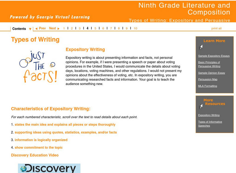 Ga Virtual Learning: Types of Writing: Expository Writing Unit Plan Ga Virtual Learning: Types of Writing: Expository Writing Unit Plan
