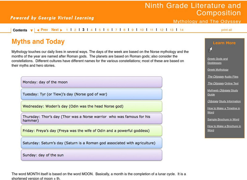 Ga Virtual Learning: Mythology and the Odyssey: Myths and Today Unit Plan Ga Virtual Learning: Mythology and the Odyssey: Myths and Today Unit Plan