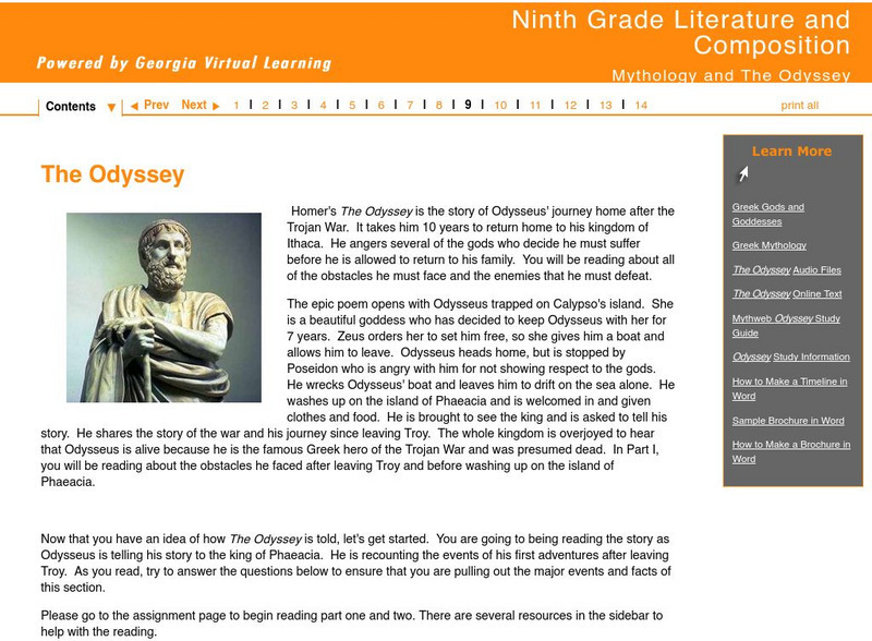 Ga Virtual Learning: Mythology and the Odyssey: The Odyssey Unit Plan Ga Virtual Learning: Mythology and the Odyssey: The Odyssey Unit Plan