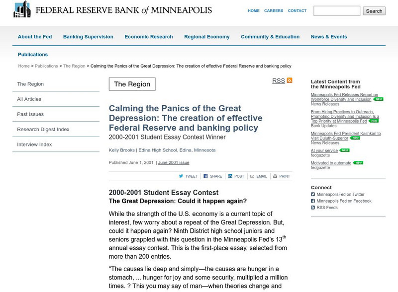 Federal Reserve Bank of Minneapolis: Calming the Panics of the Great Depression Website Federal Reserve Bank of Minneapolis: Calming the Panics of the Great Depression Website