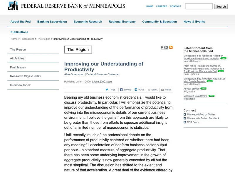 Federal Reserve Bank of Minneapolis: Improving Our Understanding of Productivity Website Federal Reserve Bank of Minneapolis: Improving Our Understanding of Productivity Website