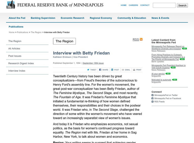 Federal Reserve Bank of Minneapolis: Interview With Betty Friedan Primary Federal Reserve Bank of Minneapolis: Interview With Betty Friedan Primary