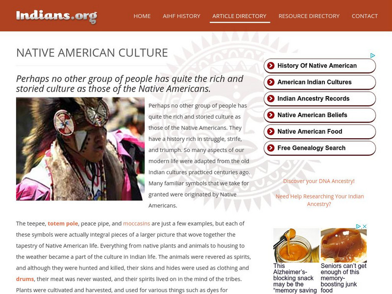 Indians: Native American Culture Article Indians: Native American Culture Article