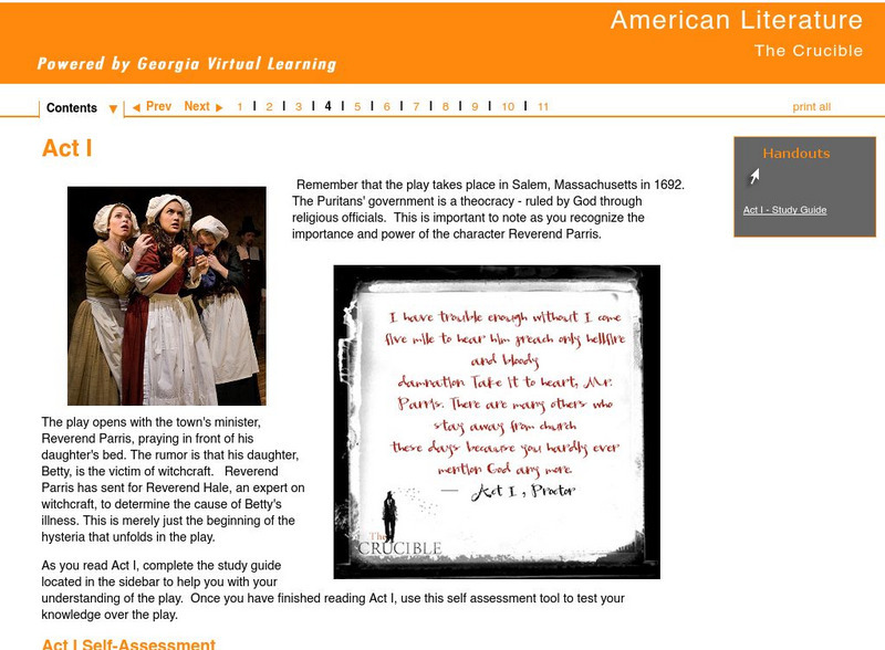 Ga Virtual Learning: American Literature: The Crucible: Act I Unit Plan Ga Virtual Learning: American Literature: The Crucible: Act I Unit Plan