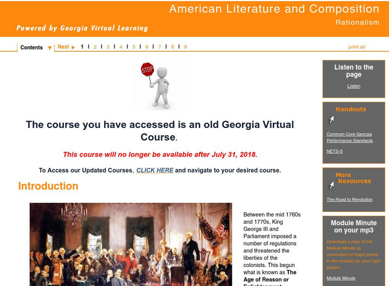 Ga Virtual Learning: American Literature and Composition: Rationalism Unit Plan Ga Virtual Learning: American Literature and Composition: Rationalism Unit Plan
