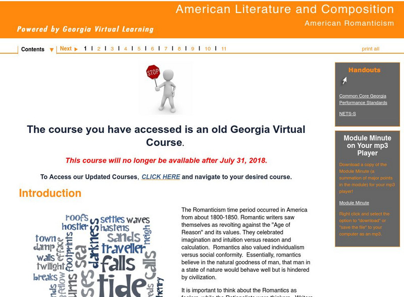 Ga Virtual Learning: American Literature and Composition: American Romanticism Unit Plan Ga Virtual Learning: American Literature and Composition: American Romanticism Unit Plan