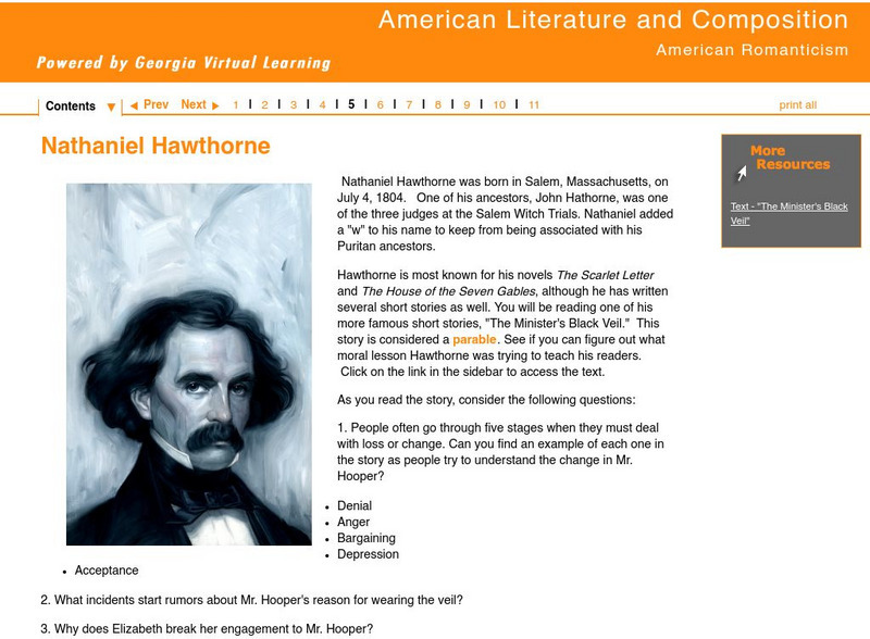 Ga Virtual Learning: American Lit: American Romanticism: Nathaniel Hawthorne Unit Plan Ga Virtual Learning: American Lit: American Romanticism: Nathaniel Hawthorne Unit Plan