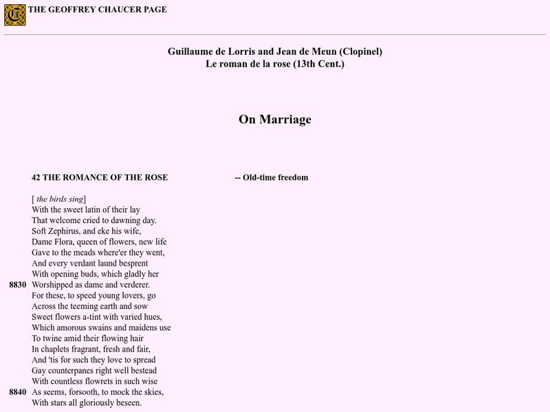 The Geoffrey Chaucer Page: On Marriage Website The Geoffrey Chaucer Page: On Marriage Website