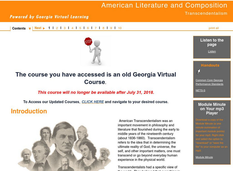 Ga Virtual Learning: American Literature and Composition: Transcendentalism Unit Plan Ga Virtual Learning: American Literature and Composition: Transcendentalism Unit Plan