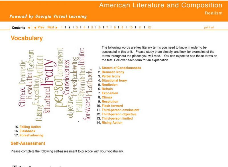 Ga Virtual Learning: American Literature and Composition: Realism: Vocabulary Unit Plan Ga Virtual Learning: American Literature and Composition: Realism: Vocabulary Unit Plan