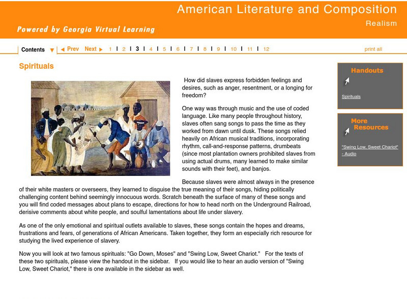 Ga Virtual Learning: American Literature and Composition: Realism: Spirituals Unit Plan Ga Virtual Learning: American Literature and Composition: Realism: Spirituals Unit Plan