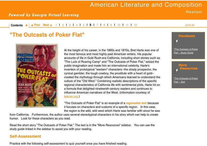 Ga Virtual Learning: Realism: "The Outcasts of Poker Flat" by Bret Harte Unit Plan Ga Virtual Learning: Realism: "The Outcasts of Poker Flat" by Bret Harte Unit Plan