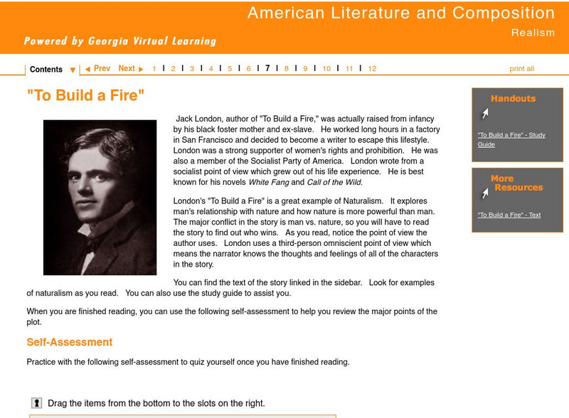 Ga Virtual Learning: Realism: "To Build a Fire" by Jack London Unit Plan Ga Virtual Learning: Realism: "To Build a Fire" by Jack London Unit Plan