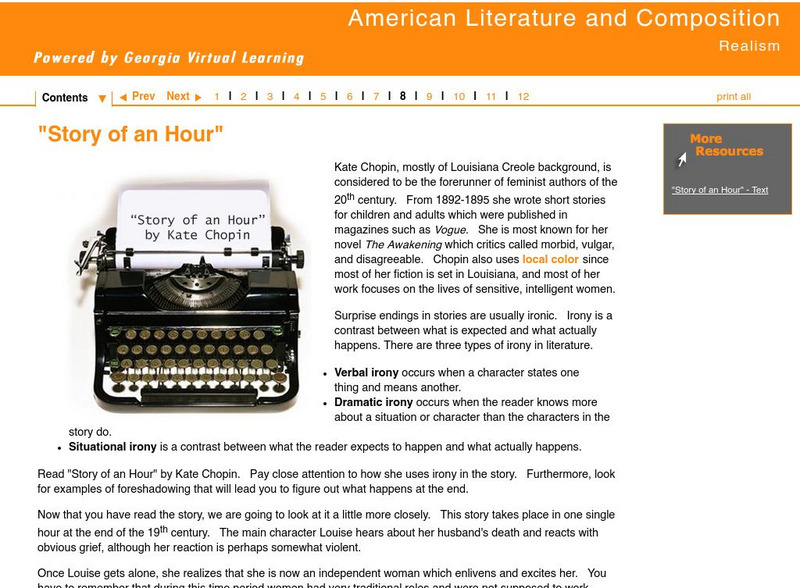 Ga Virtual Learning: Realism: "Story of an Hour" by Kate Chopin Unit Plan Ga Virtual Learning: Realism: "Story of an Hour" by Kate Chopin Unit Plan