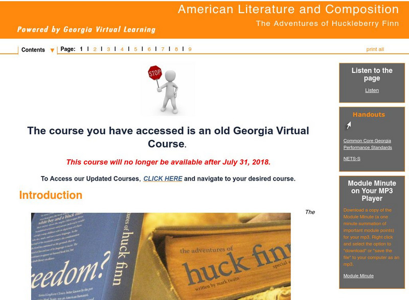 Ga Virtual Learning: American Literature: The Adventures of Huckleberry Finn Unit Plan Ga Virtual Learning: American Literature: The Adventures of Huckleberry Finn Unit Plan
