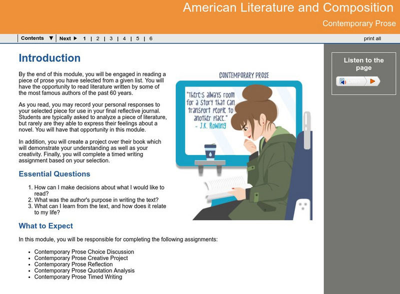 Ga Virtual Learning: American Literature and Composition: Contemporary Prose Unit Plan Ga Virtual Learning: American Literature and Composition: Contemporary Prose Unit Plan