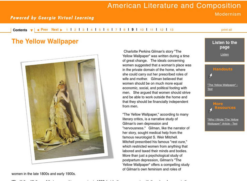 Ga Virtual Learning: American Literature: Modernism: The Yellow Wallpaper Unit Plan Ga Virtual Learning: American Literature: Modernism: The Yellow Wallpaper Unit Plan