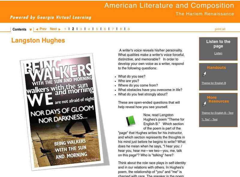 Ga Virtual Learning:american Literature: The Harlem Renaissance: Langston Hughes Unit Plan