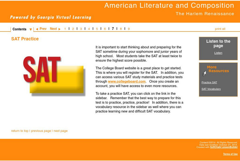 Ga Virtual Learning:american Lit and Comp: The Harlem Renaissance: Sat Practice Unit Plan Ga Virtual Learning:american Lit and Comp: The Harlem Renaissance: Sat Practice Unit Plan