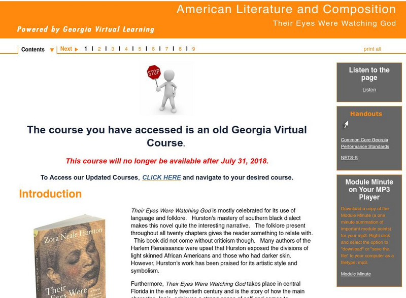 Ga Virtual Learning: American Lit and Composition: Their Eyes Were Watching God Unit Plan Ga Virtual Learning: American Lit and Composition: Their Eyes Were Watching God Unit Plan