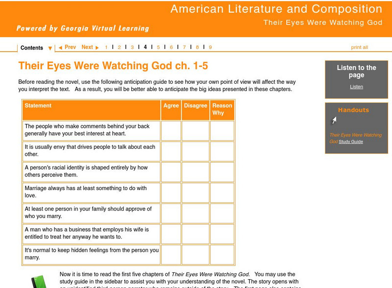 Ga Virtual Learning: Their Eyes Were Watching God: Chapters 1 5 Unit Plan Ga Virtual Learning: Their Eyes Were Watching God: Chapters 1 5 Unit Plan