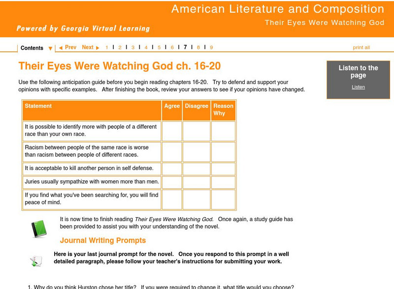 Ga Virtual Learning: Their Eyes Were Watching God: Chapters 16 20 Unit Plan Ga Virtual Learning: Their Eyes Were Watching God: Chapters 16 20 Unit Plan