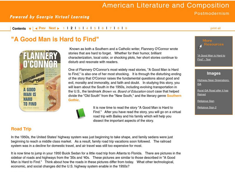 Ga Virtual Learning: American Lit: Postmodernism: "A Good Man Is Hard to Find" Unit Plan Ga Virtual Learning: American Lit: Postmodernism: "A Good Man Is Hard to Find" Unit Plan