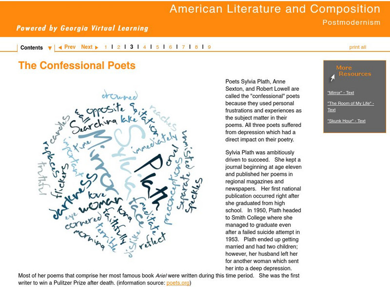 Ga Virtual Learning: American Literature: Postmodernism: The Confessional Poets Unit Plan Ga Virtual Learning: American Literature: Postmodernism: The Confessional Poets Unit Plan