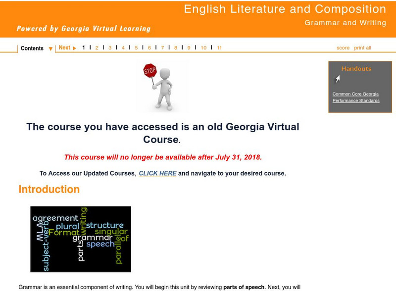 Ga Virtual Learning: Grammar and Writing: Introduction Unit Plan Ga Virtual Learning: Grammar and Writing: Introduction Unit Plan