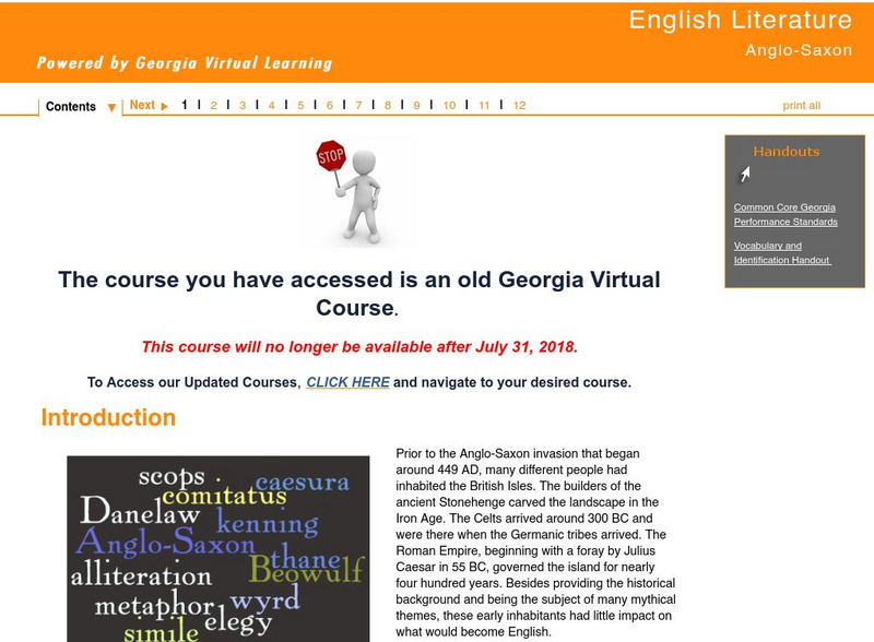 Ga Virtual Learning: Anglo Saxon Introduction Unit Plan Ga Virtual Learning: Anglo Saxon Introduction Unit Plan