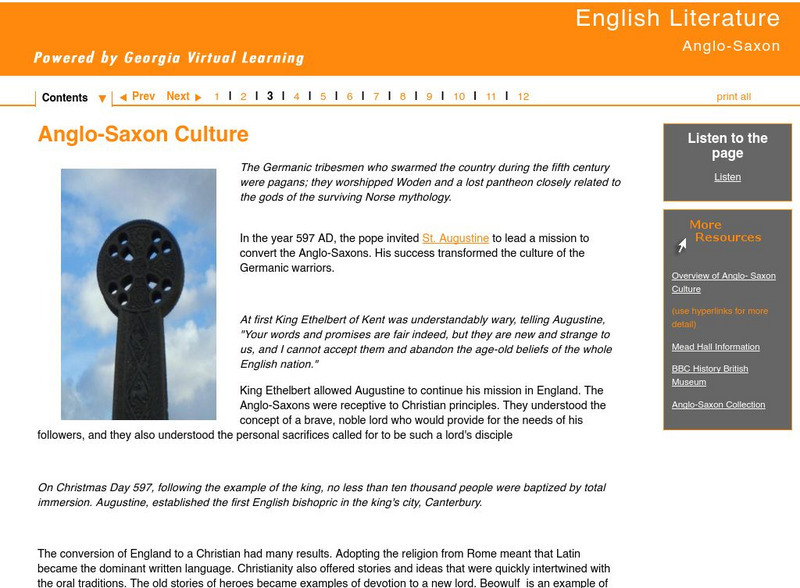 Ga Virtual Learning: Anglo Saxon Culture Unit Plan Ga Virtual Learning: Anglo Saxon Culture Unit Plan