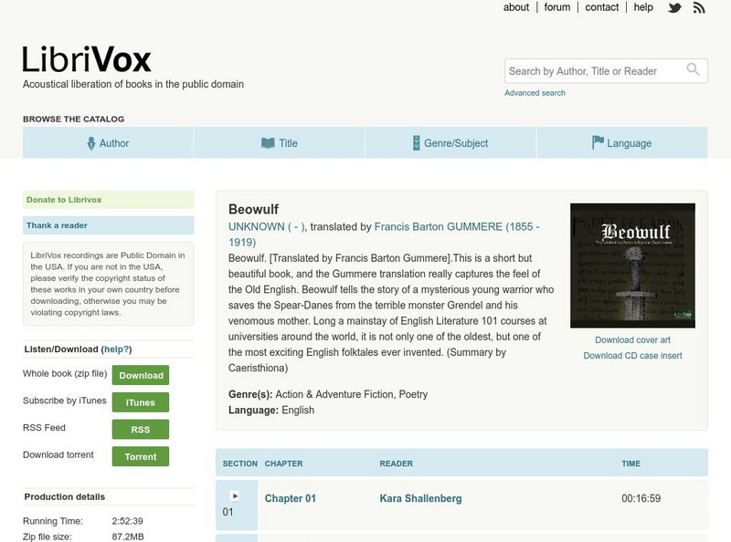 Librivox: Beowulf, Translated by Francis Barton Gummere Primary