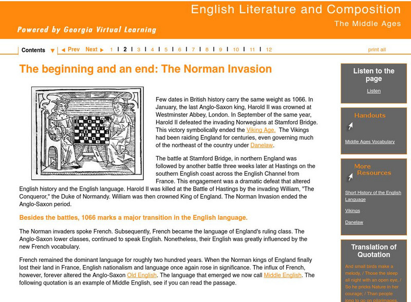 Ga Virtual Learning:the Middle Ages:the Beginning and an End:the Norman Invasion Unit Plan Ga Virtual Learning:the Middle Ages:the Beginning and an End:the Norman Invasion Unit Plan