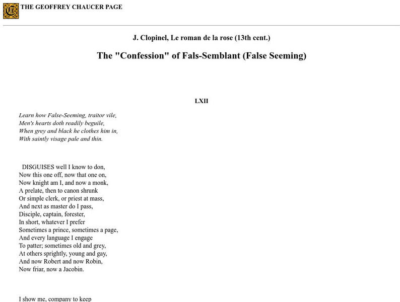 The Geoffrey Chaucer Page:"confession" of Fals Semblant Website The Geoffrey Chaucer Page:"confession" of Fals Semblant Website