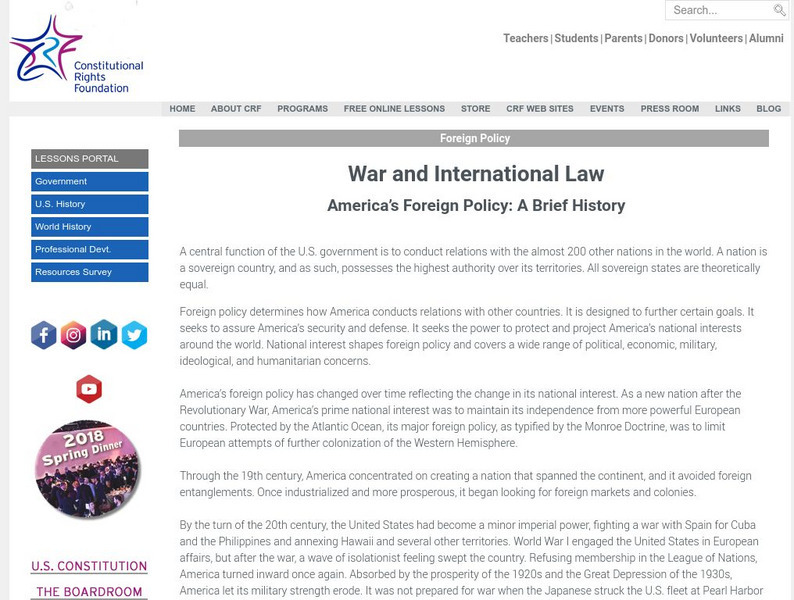 Constitutional Rights Foundation: War and International Law: America's Foreign Policy: A Brief History Article Constitutional Rights Foundation: War and International Law: America's Foreign Policy: A Brief History Article