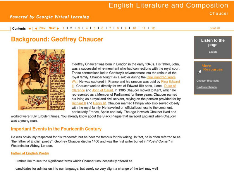Ga Virtual Learning: Chaucer: Background: Geoffrey Chaucer Unit Plan