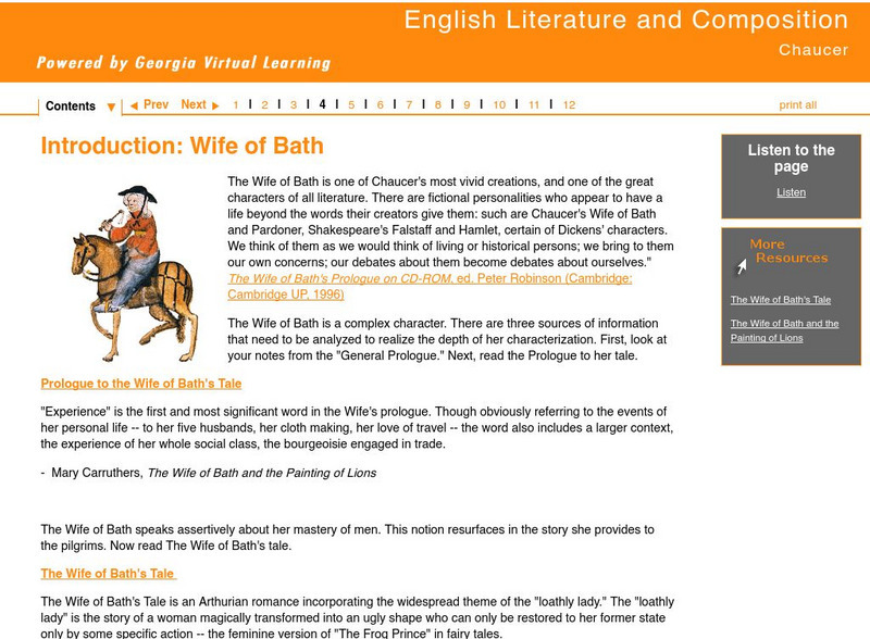 Ga Virtual Learning: Chaucer: Introduction: Wife of Bath Unit Plan Ga Virtual Learning: Chaucer: Introduction: Wife of Bath Unit Plan
