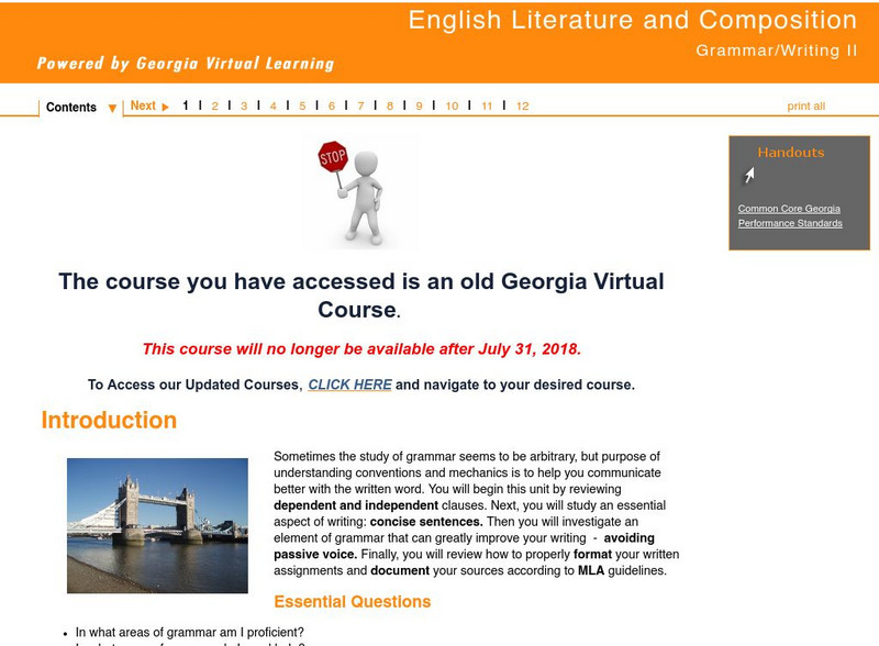 Ga Virtual Learning: Grammar/writing Ii: Introduction Unit Plan Ga Virtual Learning: Grammar/writing Ii: Introduction Unit Plan