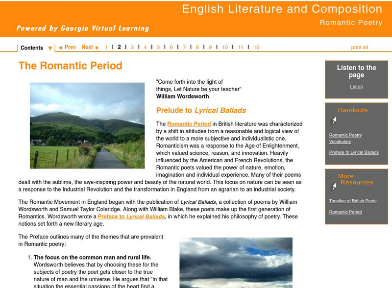 Ga Virtual Learning: Romantic Poetry: The Romantic Period Unit Plan Ga Virtual Learning: Romantic Poetry: The Romantic Period Unit Plan