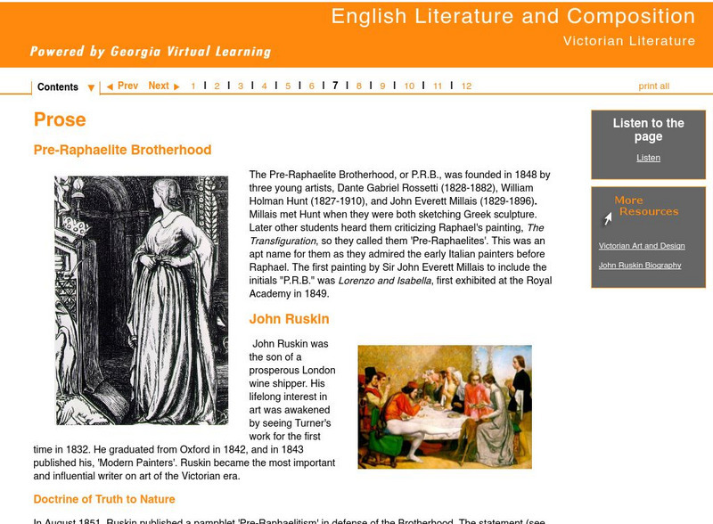 Ga Virtual Learning: Victorian Literature: Prose: Pre Raphaelite Brotherhood Unit Plan Ga Virtual Learning: Victorian Literature: Prose: Pre Raphaelite Brotherhood Unit Plan
