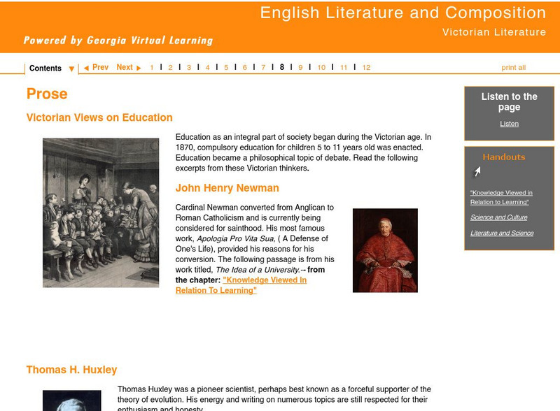 Ga Virtual Learning: Victorian Literature: Prose: Victorian Views on Education Unit Plan Ga Virtual Learning: Victorian Literature: Prose: Victorian Views on Education Unit Plan