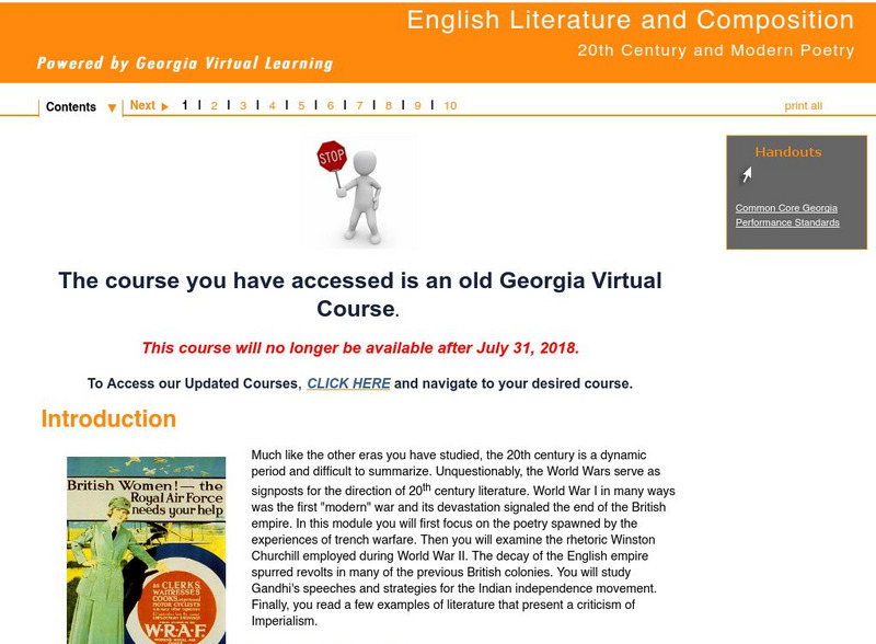 Ga Virtual Learning: 20th Century and Modern Poetry: Introduction Unit Plan Ga Virtual Learning: 20th Century and Modern Poetry: Introduction Unit Plan
