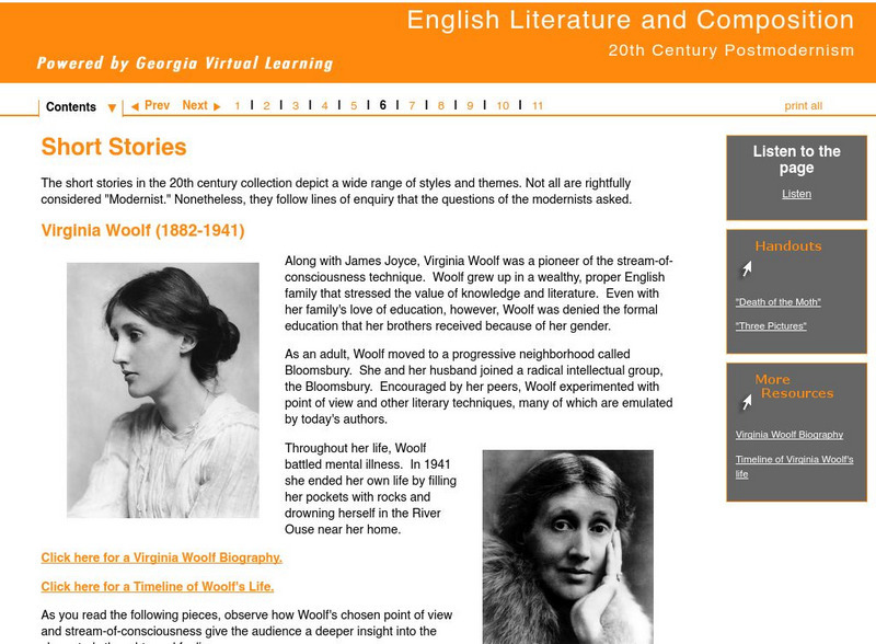 Ga Virtual Learning: 20th Century Postmodernism: Short Stories: Virginia Woolf Unit Plan Ga Virtual Learning: 20th Century Postmodernism: Short Stories: Virginia Woolf Unit Plan