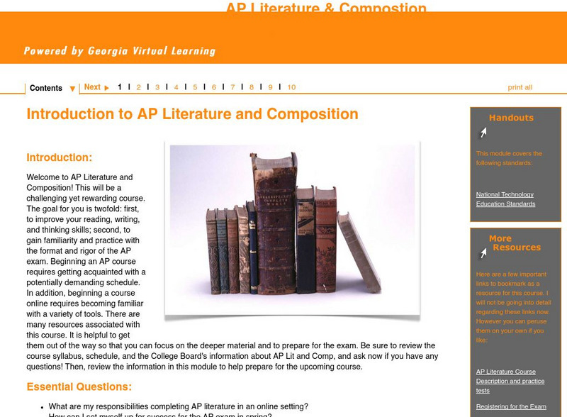 Ga Virtual Learning: Introduction to Ap Literature and Composition Unit Plan Ga Virtual Learning: Introduction to Ap Literature and Composition Unit Plan