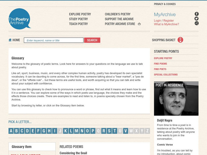 The Poetry Archive: Glossary Handout The Poetry Archive: Glossary Handout