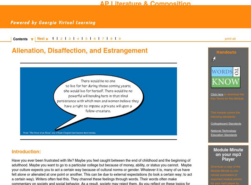 Ga Virtual Learning:ap Lit : Alienation, Disaffection, & Estrangement Unit Plan